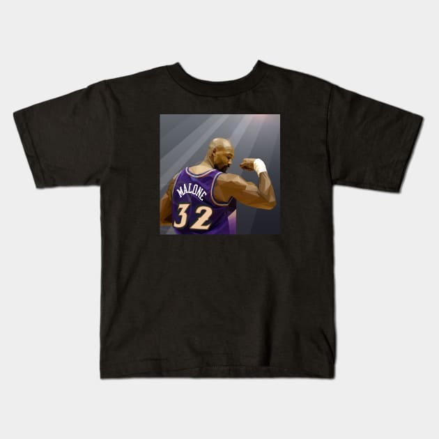 Karl Malone Low Poly Flex Kids T-Shirt by qiangdade